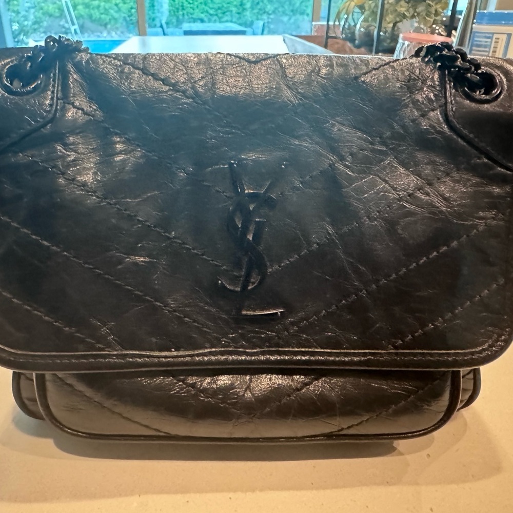 Saint Laurent Niki black leather crossbody shoulder bag purse